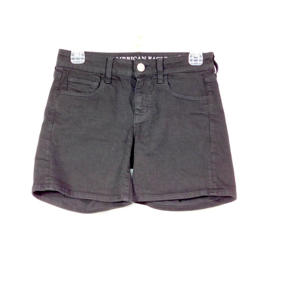 American Eagle Womens Midi Jean Shorts Black Super Stretch AEO Twill